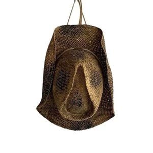 PANAMA JACK Unisex Straw Woven Western Cowboy Hat Tan Black One Size